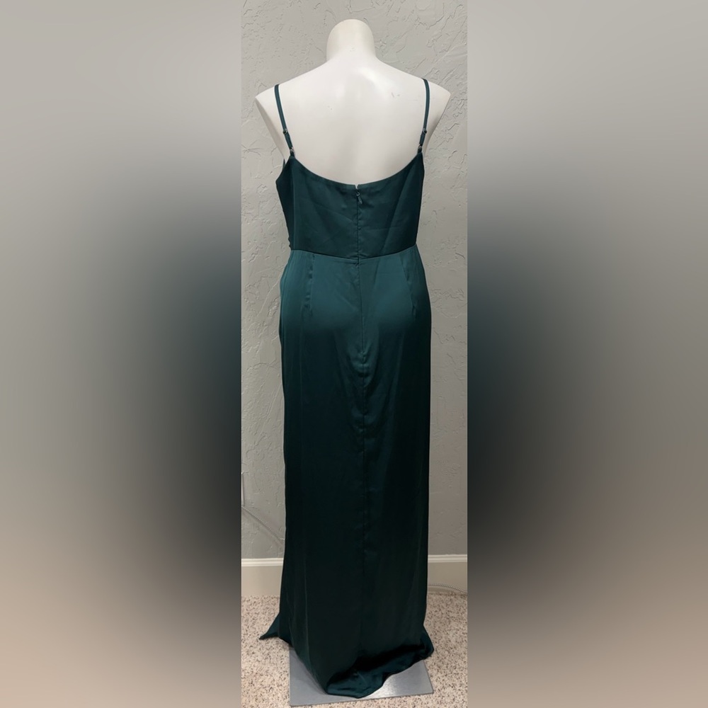 Azazie x Kendall + Kylie Satin Bridesmaid Dress Emerald Green A16 | Formal Maxi - Picture 2 of 3